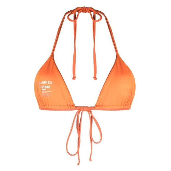Frankies Bikinis Logo-Print Bikini Top Orange Size: M - NWT - Picture 2 of 3